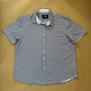 Buttercloth Button down collared Navy Patterned Short Sleeve Shirt
